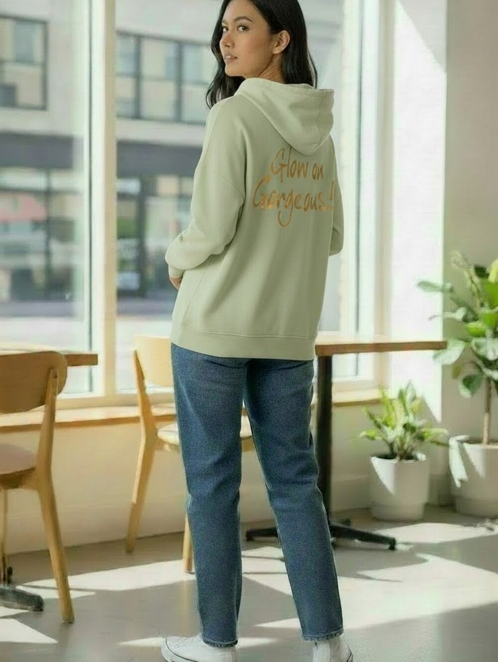 ixi Hoodie XL Light Green Glow On Gorgeous Pullover Sweatshirt Womens